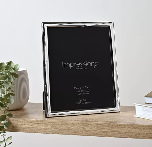 Impressions 999 Silver Geometric Photo Frame 8" x 10" Wood Back Made In Italy