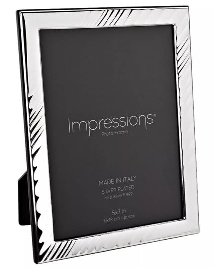 Impressions 999 Silver Textured Wave Photo Frame 5" x 7" Wood Back Made In Italy