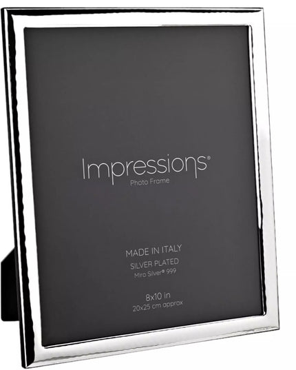 Impressions 999 Silver Narrow Hammered Photo Frame 8" x 10" Wood Back Made In Italy
