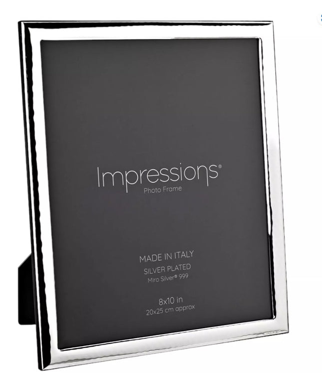 Impressions 999 Silver Narrow Hammered Photo Frame 8" x 10" Wood Back Made In Italy