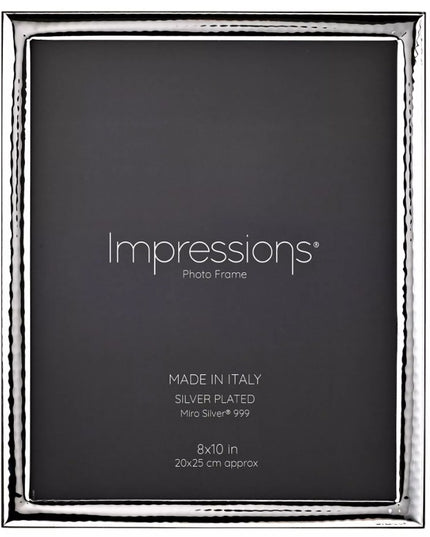 Impressions 999 Silver Narrow Hammered Photo Frame 8" x 10" Wood Back Made In Italy