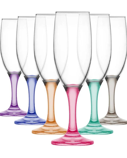 LAV Misket Glass Champagne Flutes - 190ml - Coloured Stem- single piece