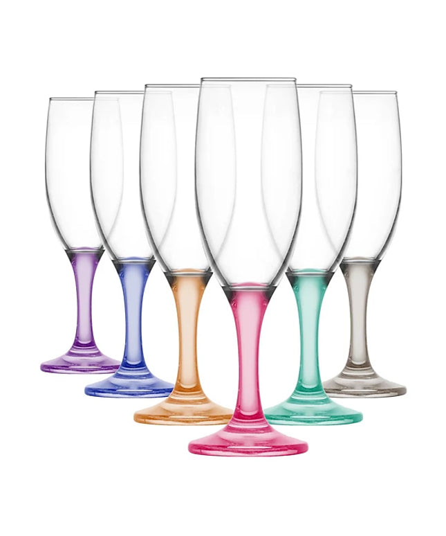 LAV Misket Glass Champagne Flutes - 190ml - Coloured Stem- single piece