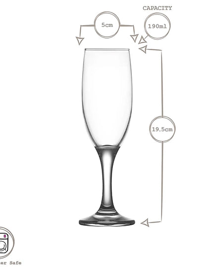 LAV Misket Glass Champagne Flutes - 190ml - Coloured Stem- single piece