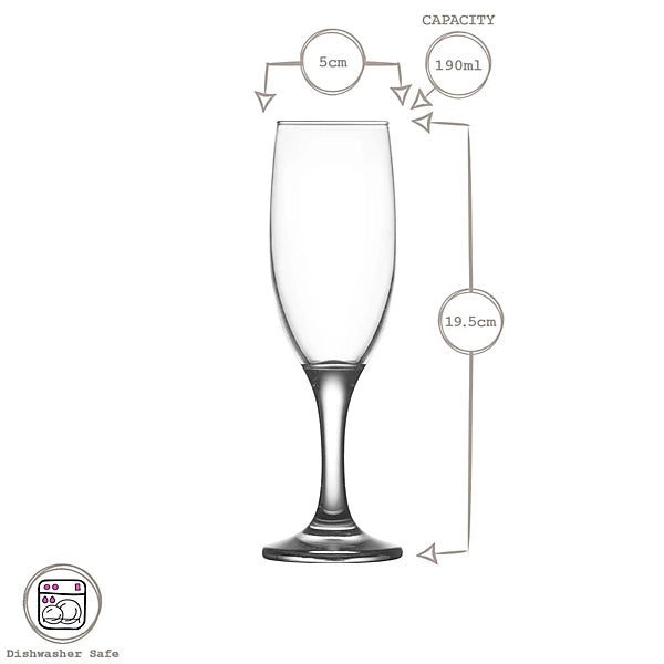 LAV Misket Glass Champagne Flutes - 190ml - Coloured Stem- single piece