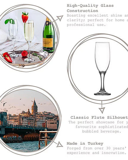 LAV Misket Glass Champagne Flutes - 190ml