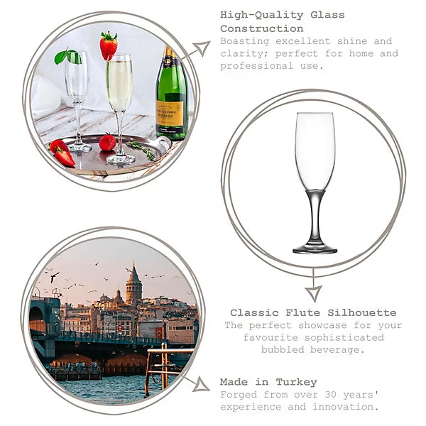 LAV Misket Glass Champagne Flutes - 190ml