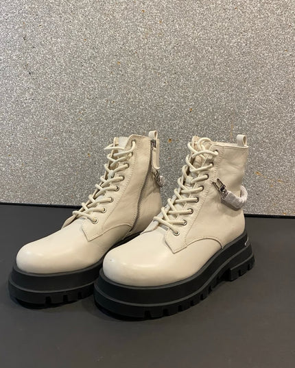 TopShop  lace- up cream combat bootie UK8