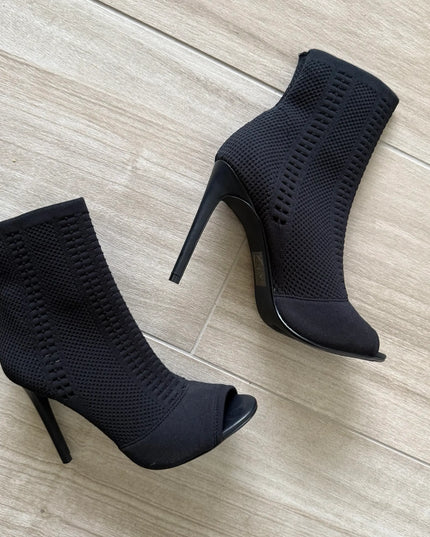 miss selfridge pointy peep toe black pull up boots
