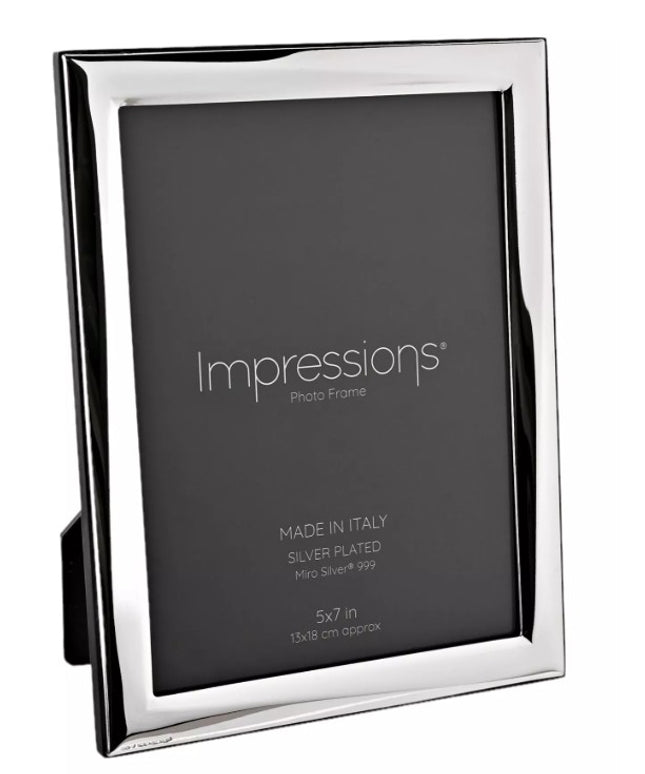 Impressions 999 Silver Narrow Twist Photo Frame 5" x 7" Wood Back Made In Italy