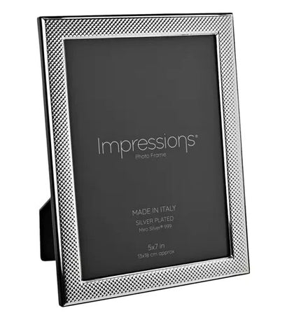 Impressions 999 Silver Narrow Textured Photo Frame 4" x 6" Wood Back Made In Italy