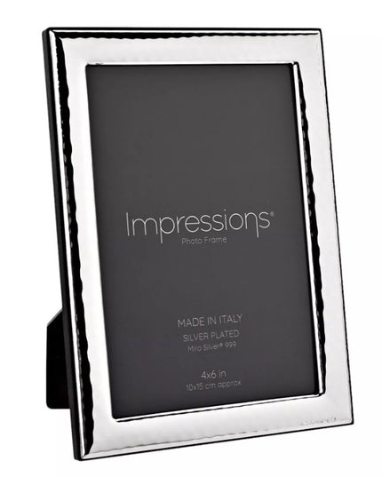 Impressions 999 Silver Hammered Photo Frame 4" x 6" Wood Back Made In Italy
