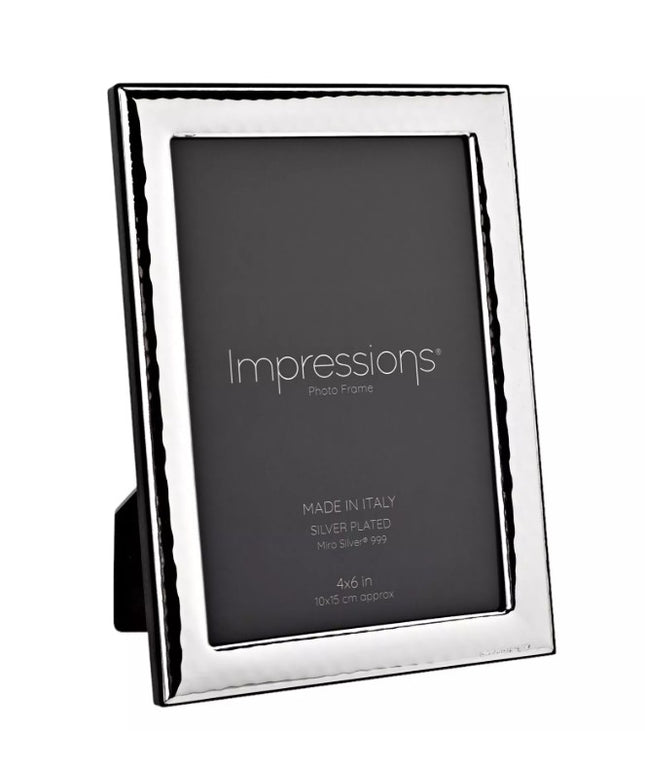 Impressions 999 Silver Hammered Photo Frame 4" x 6" Wood Back Made In Italy