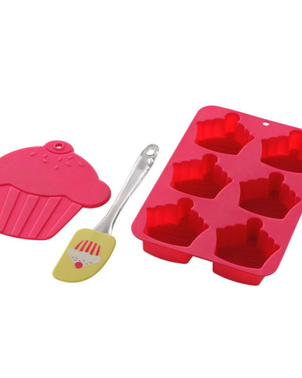 Cupcake Baking Set,6 Silicone Moulds,Trivet & Yellow Spatula,Non-Stick Baking Set with Moulds, & Sheet