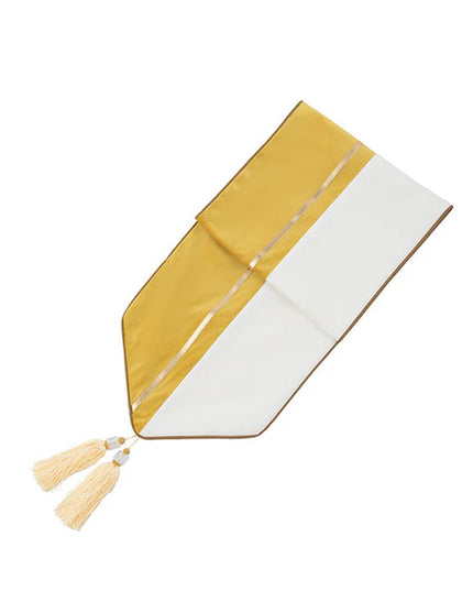 Luxury Table Runner 32×180cm – Gold & White with Tassel Detail