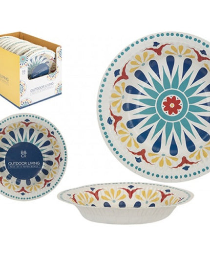 Moroccan Design Paper Bowls 7.5” – Pack of 8 | Disposable Party Tableware
