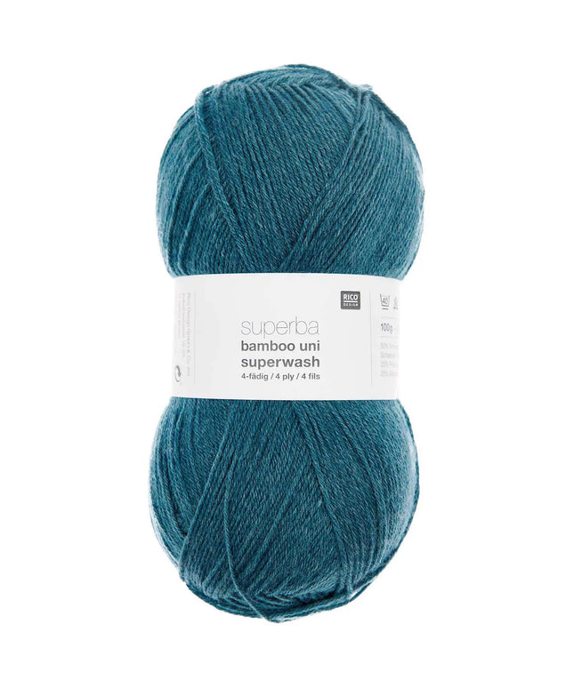 Rico Design Superba Bamboo Uni 4 Ply Yarn – 100g Ball – Teal (Shade 010)