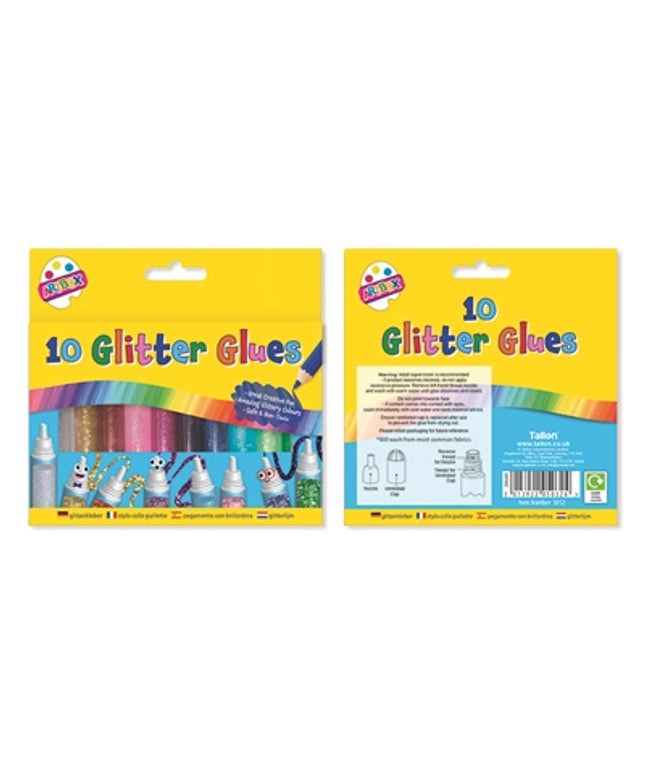 10 Assorted Colour Glitter Glue Pens