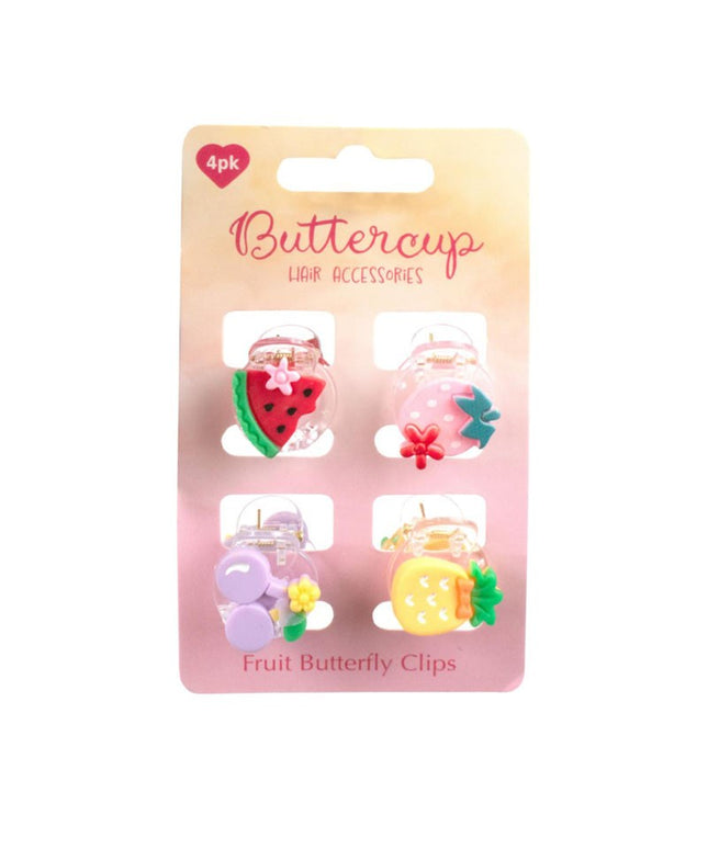 BUTTERCUP BUTTERFLY HAIR CLIPS FRUIT DESIGNS ASSORTED SMALL PACK OF 4
