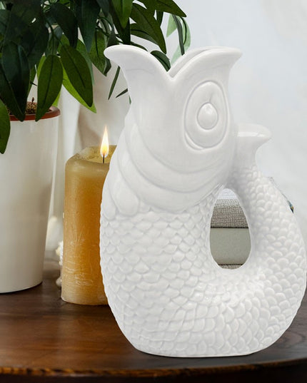 White Fish Vase 26cm Ceramic Decorative Jug Vase Statement Home Décor Ornament