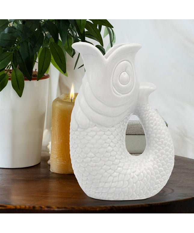 White Fish Vase 26cm Ceramic Decorative Jug Vase Statement Home Décor Ornament