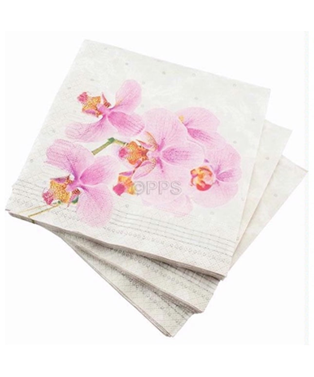 PPS 3 Ply Paper Napkins 33cm – Orchid Flower Design | 20 Pack Party Napkins