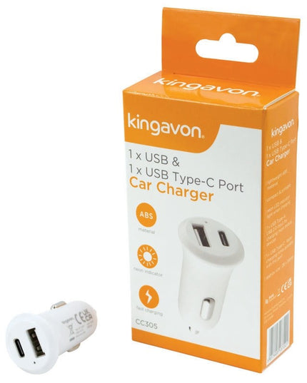 KINGAVON IN CAR CHARGER PORT USB/TYPE-C