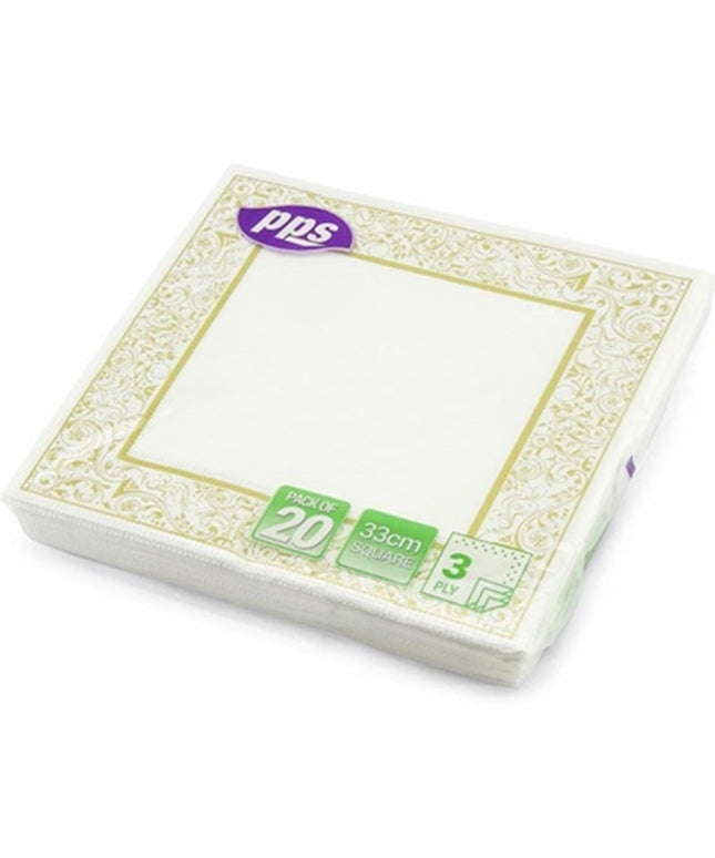 PPS 3PLY 33CM 20 NAPKINS GOLD BORDER