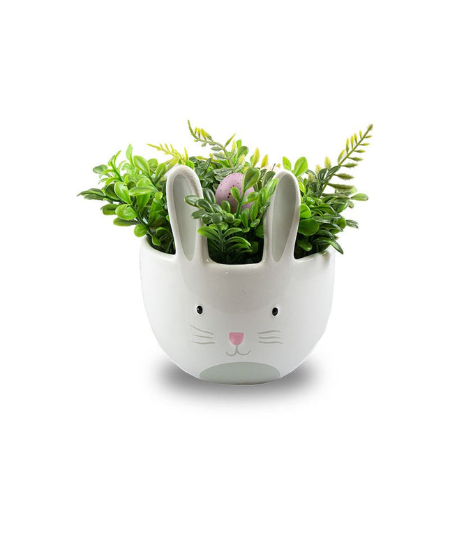 EASTER BUNNY PLANTER WITH ARTIFICIAL FLOWERS