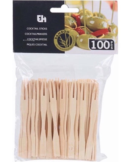 COCKTAIL FORK BAMBOO 100 PIECES