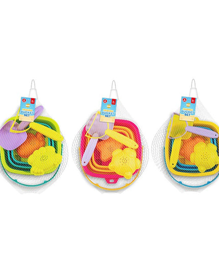Foldable Beach Bucket Set – 6 Piece Kids Sand Toy (Assorted Colours)