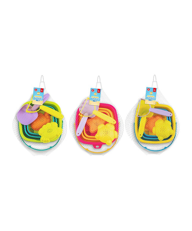 Foldable Beach Bucket Set – 6 Piece Kids Sand Toy (Assorted Colours)