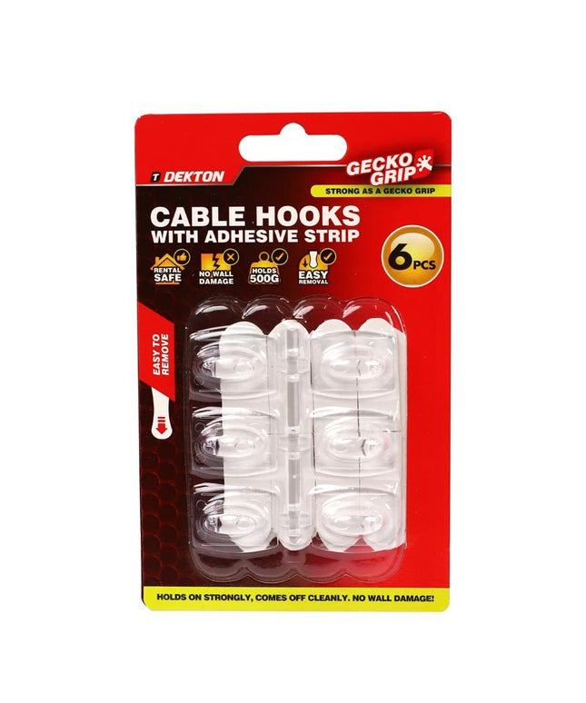 DEKTON GECKOGRIP CLEAR CABLE HOOKS 6PC