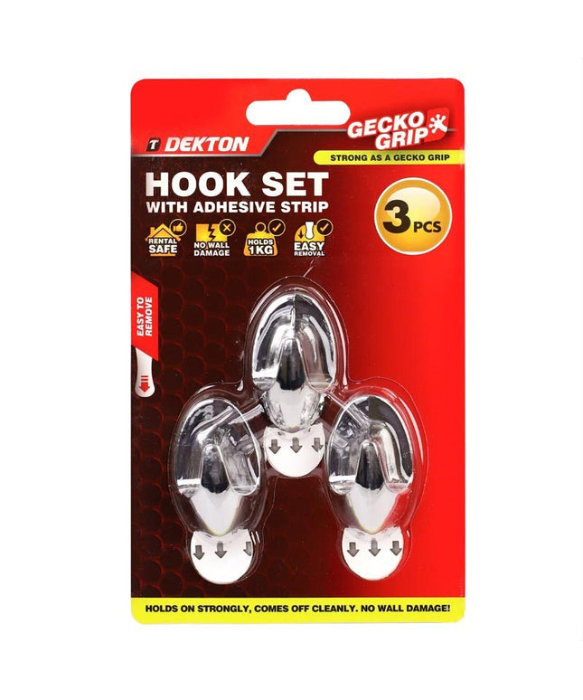 DEKTON GECKOGRIP HOOK SET 3PC CHROME