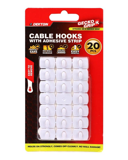 DEKTON GECKOGRIP WHITE CABLE HOOKS 20PC