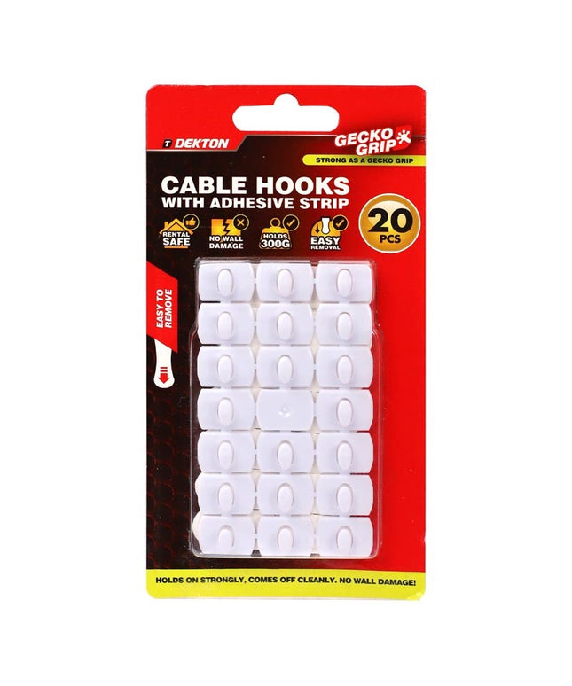 DEKTON GECKOGRIP WHITE CABLE HOOKS 20PC