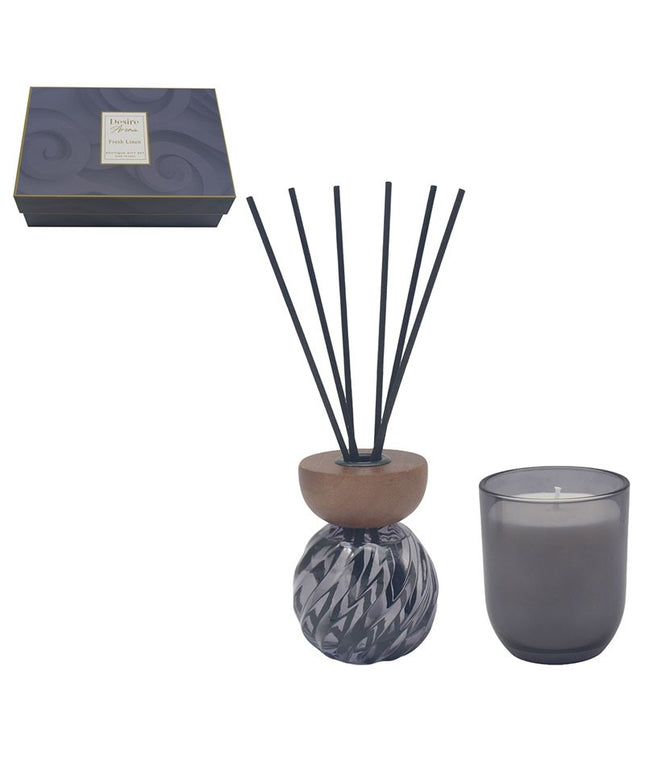 Luxury Reed Diffuser & Candle Gift Set – Fresh Linen Scent – Elegant Home Fragrance Duo