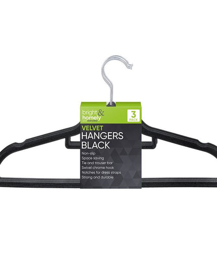 BRIGHT & HOMELY HANGERS VELVET NON SLIP BLACK 3 PACK