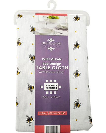 Wipe Clean Tablecloth 132x178cm Bee Print Waterproof Kitchen Dining Table Cover