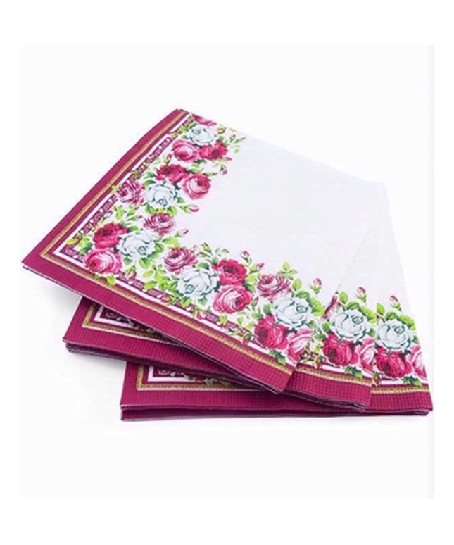PPS 3 Ply Paper Napkins 33cm – Red Rose Border | 20 Pack Party Napkins
