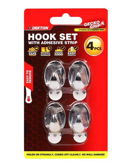 DEKTON GECKOGRIP HOOK SET 4PC CHROME
