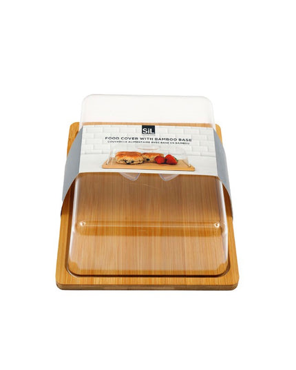 Bamboo Food Cover with Clear Dome 23.5cm Cake Cheese Board Serving Platter Kitchen