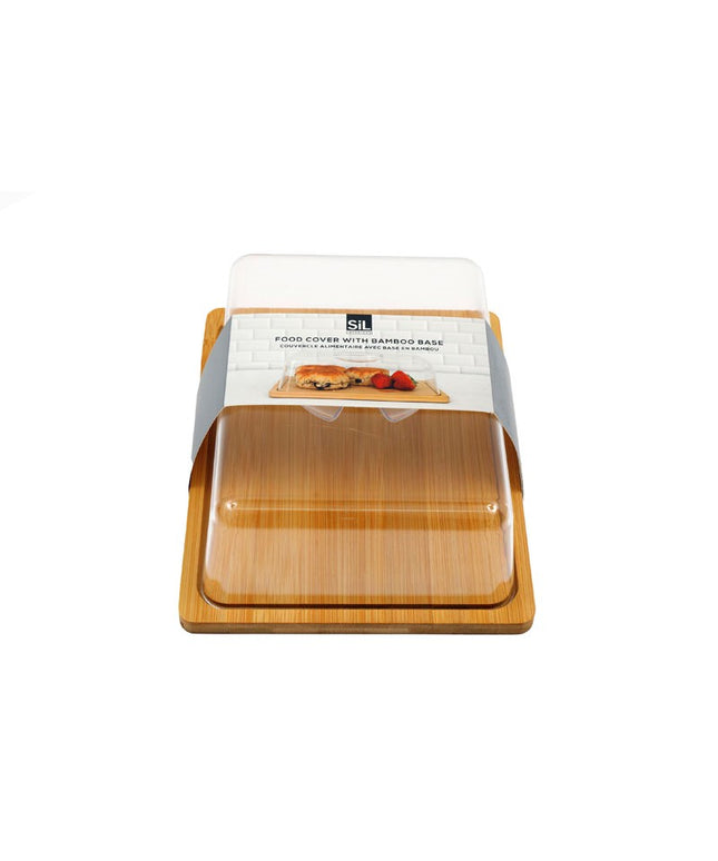 Bamboo Food Cover with Clear Dome 23.5cm Cake Cheese Board Serving Platter Kitchen
