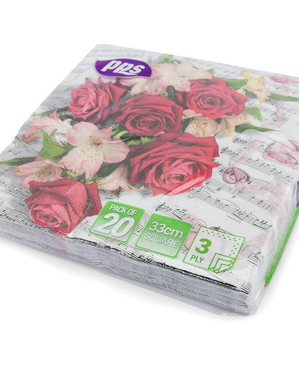 PPS 3PLY 33CM 20 NAPKINS RED FLOWER