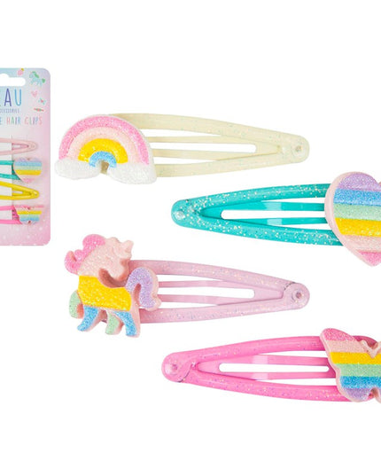 BEAU UNICORN STRIPE HAIR CLIPS 4PC