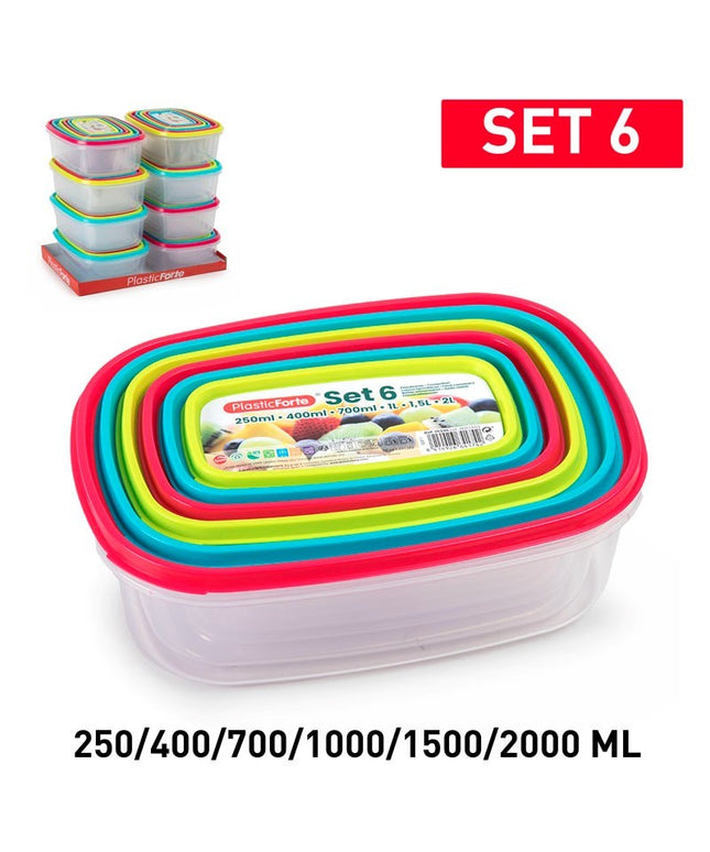 6pc Plastic Food Storage Containers Set Airtight Rectangular Lunch Box 250–2000ml