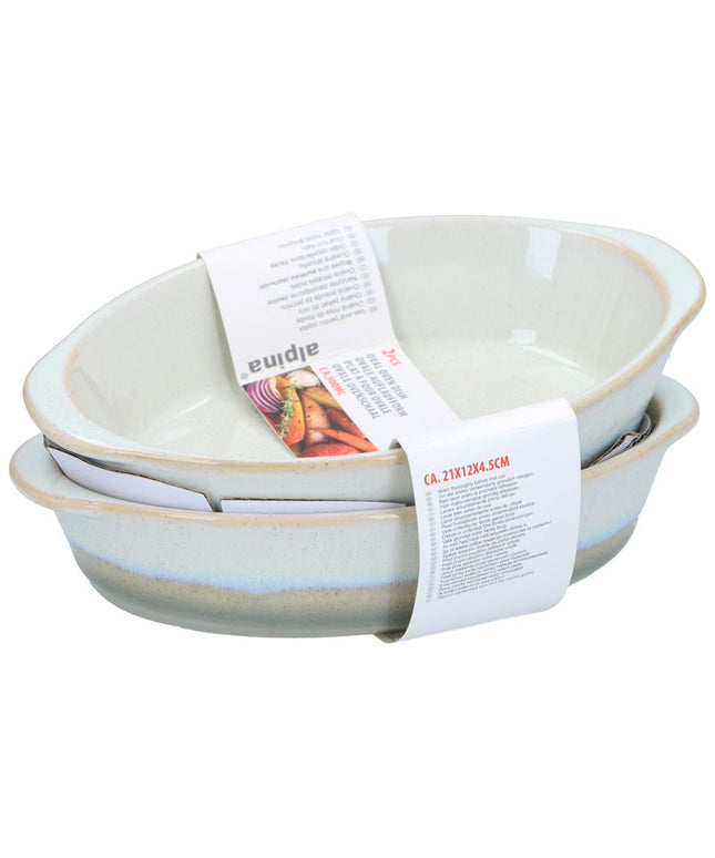 Oven Dish Set of 2 Ceramic Baking Dishes Oval Roasting Lasagne Kitchen Cookware