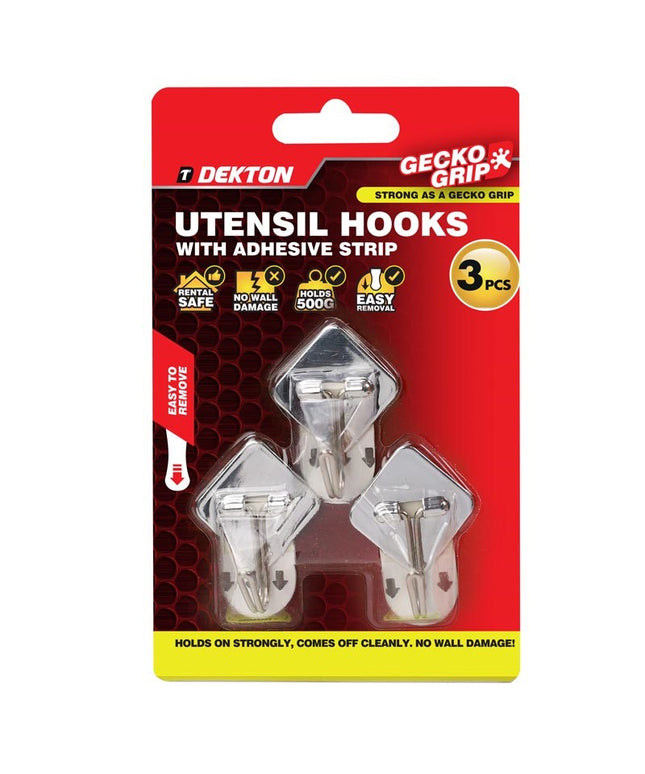 DEKTON GECKOGRIP UTENSIL HOOKS 3PC CHROME