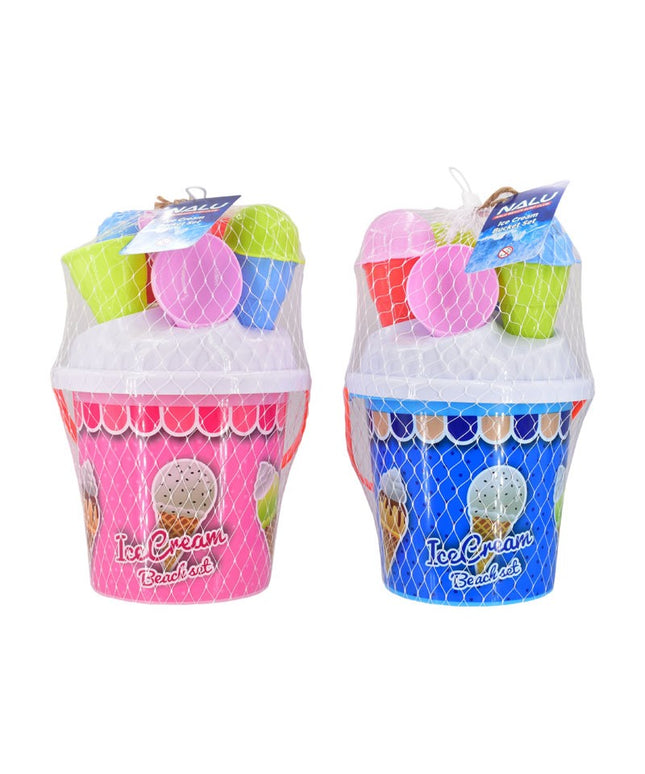 Ice Cream Beach Bucket Set – Kids Sand Toy with Moulds & Carry Bag- Assort