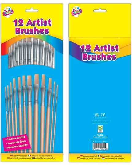 ART BOX ARTIST NATURAL BRISTLE BRUSHES 12